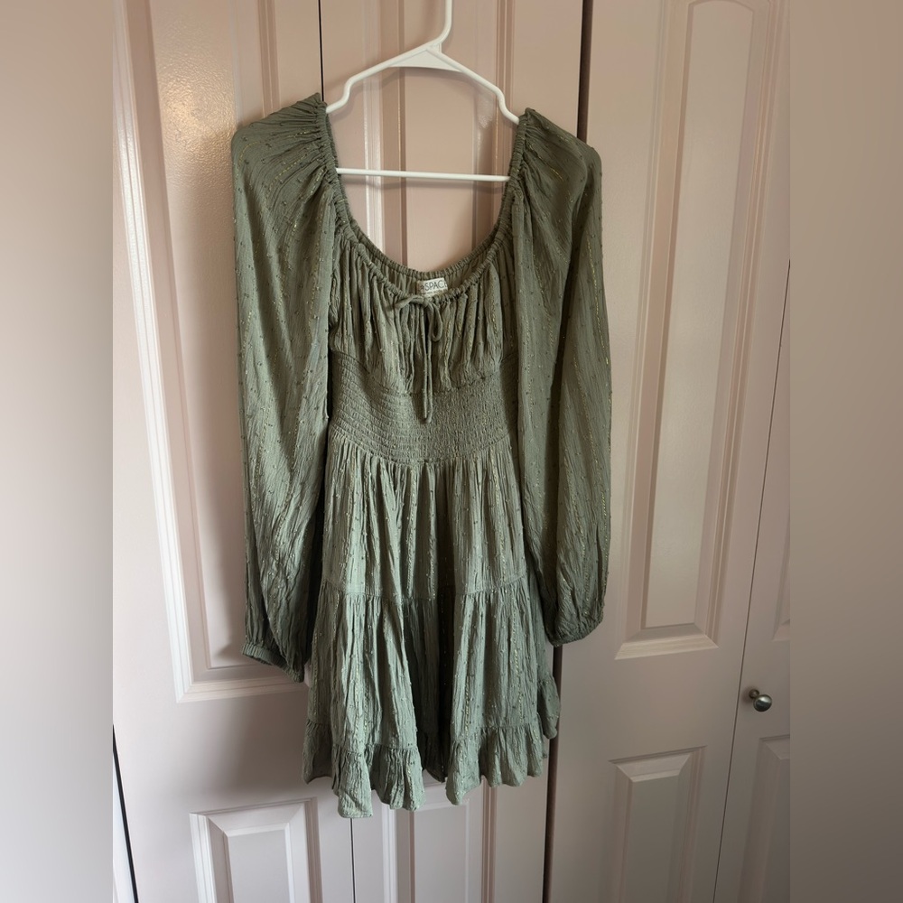 L*Space Cassidy Dress Eucalyptus Sage Smocked Mini NWOT Size Medium